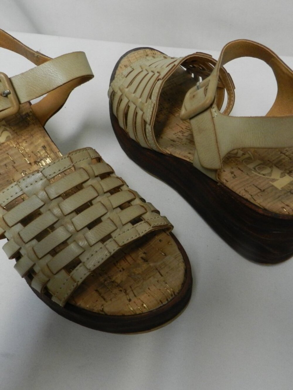 Korks Kork Ease Marley Leather Wedge slingback taupe sandals comfort Size Sz 6 - Picture 10 of 13